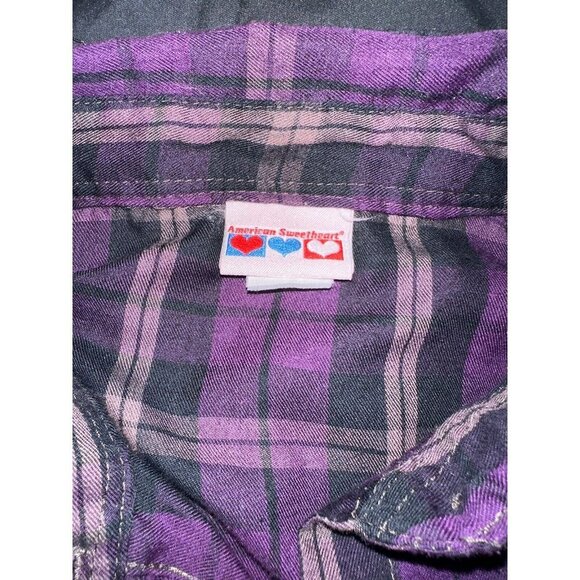 American Sweetheart Plaid Shirt Flannel Look Purple  Button Up Sz Medium - Picture 4 of 5